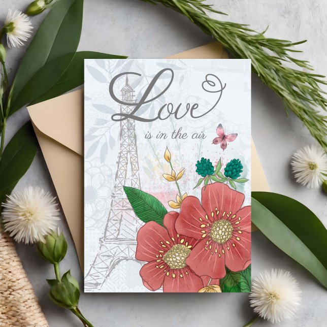 Cartão Dia dos Namorados O Amor está no Ar Floral Eiffel  (Criador carregado)