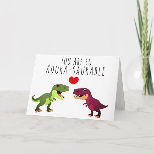 Cartão Dia dos Namorados Pun do Casal Dinossauro Kawaii E (Frente)