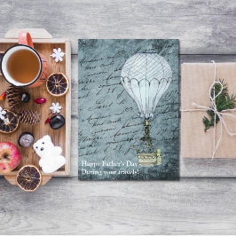Cartão Dia dos pais azul de Steampunk do balão de ar