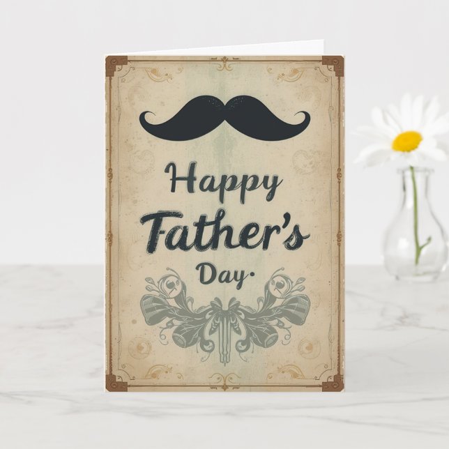 Cartão Dia dos Pais Bigode Antigo Estilo Retrô (Planta pequena)