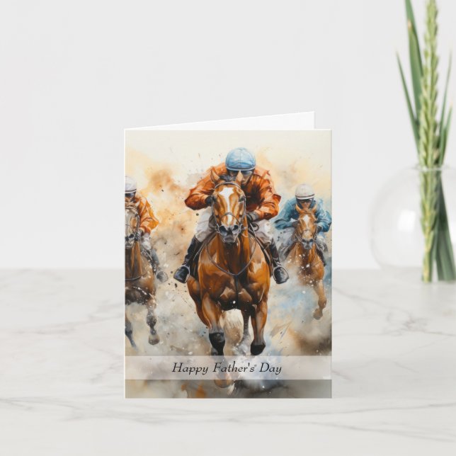 Cartão Dia dos Pais de Corrida de Cavalos (Frente)