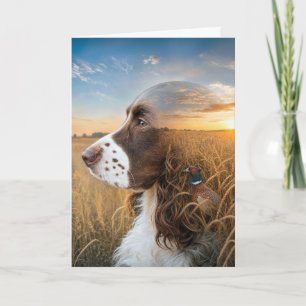 Cartão Dia dos Pais English Springer Spaniel e Faisão