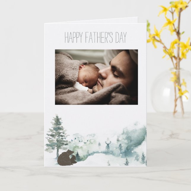 Cartão Dia dos Pais Floresta com Urso e Foto (Flor Amarela)