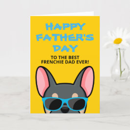 Cartão Dia dos Pais Frenchie Bulldog Francês Azul Bege