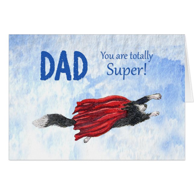 Cartão Dia dos pais, pai, totalmente super, cão de border (Frente Horizontal)