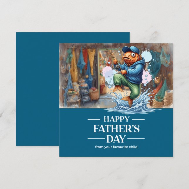 Cartão Dia dos Pais para o Pai Amante da Pesca (Frente/Verso)