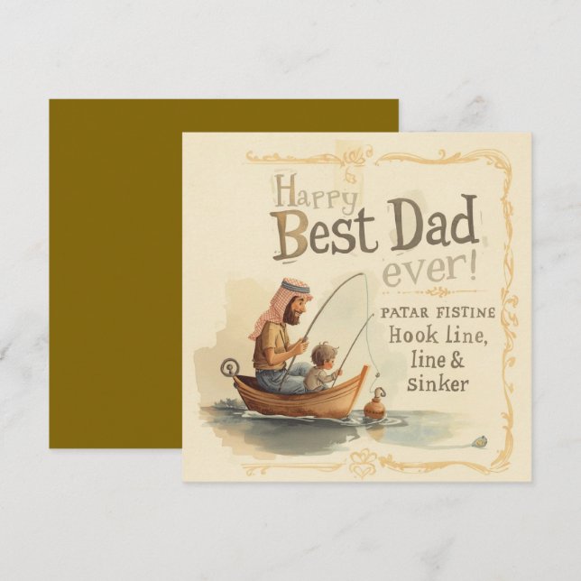 Cartão Dia dos Pais para o Papai Amante da Pesca (Frente/Verso)