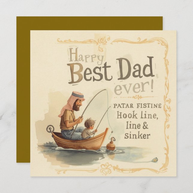 Cartão Dia dos Pais para Papai Amante da Pesca (Frente/Verso)