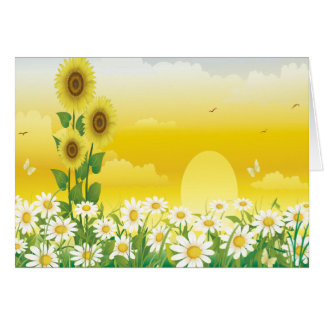 Cartão Dia ensolarado, girassóis e flores