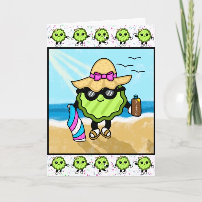 Cartão Dia Feliz! | Pepino Engraçado da Praia   (Frente)