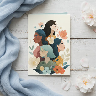 Cartão Dia Internacional da Mulher Azul Floral Claro
