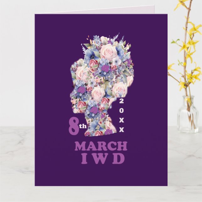 Cartão Dia internacional da mulher roxo 2027 (Flor Amarela)