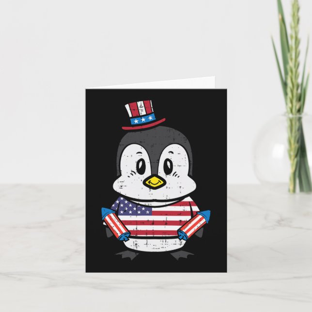 Cartão Dia Pinguim 4 de julho América Toddler Boys Crianç (Frente)