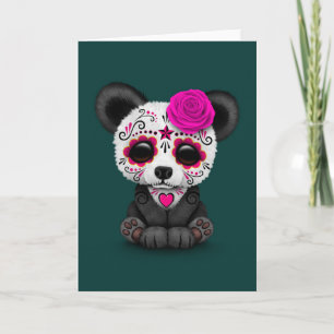 Cartão Dia Rosa do Pântano de Açúcar Morto Panda no Teal