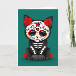 Cartão Dia Vermelho Bonito do Gato do Gatinho Morto, azul