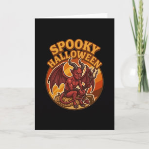 Cartão Diabo Pequeno e Assustador Design Retro de Hallowe