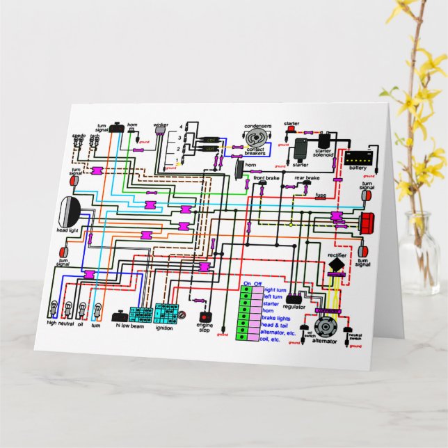 Cartão Diagrama de Cablagem de Moto. (Flor Amarela)