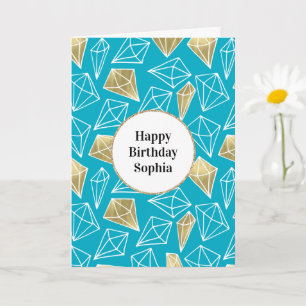 Cartão Diamantes Dourados Azuis de Turquoise Chic