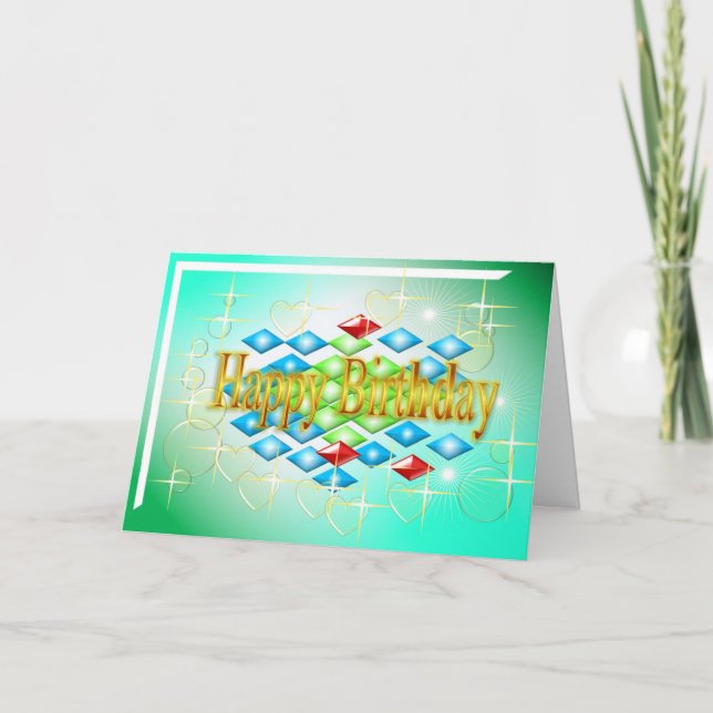 Cartão diamantes estrelas bolhas em ouro e aniversário ve (Frente)