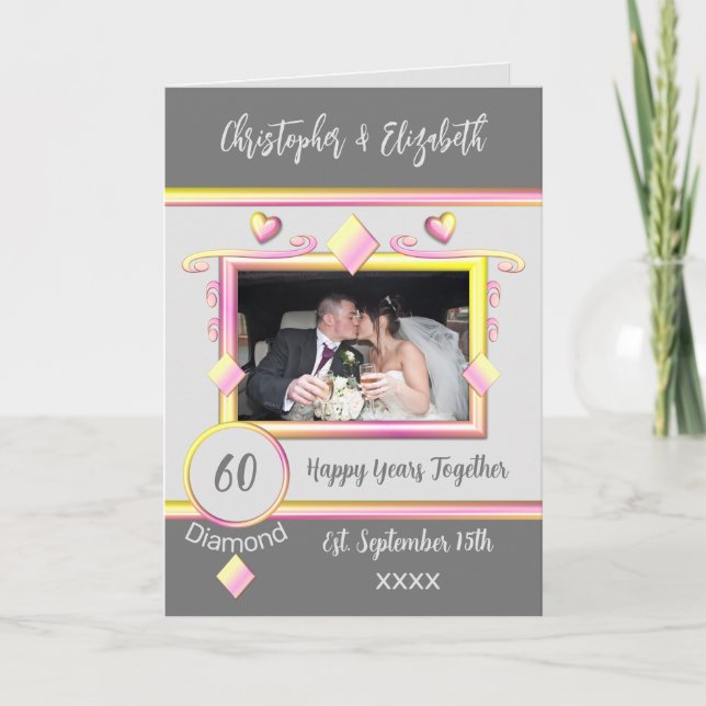 Cartão Diamond 60º aniversário adicione nomes de fotos am (Frente)