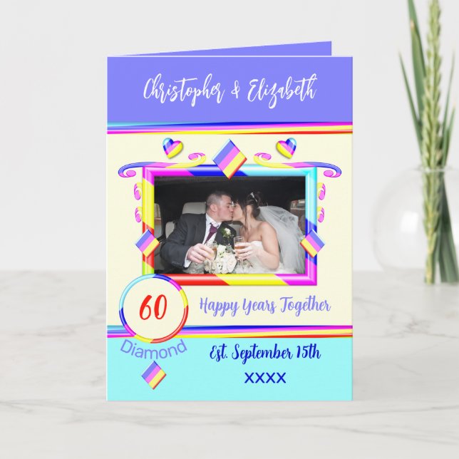 Cartão Diamond 60º aniversário adicione nomes de fotos ro (Frente)