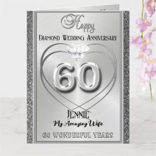 Cartão Diamond 60º Aniversário de Casamento para Esposa