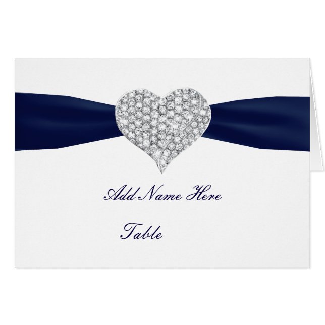 Cartão Diamond Heart Marinho Blue Mesa Place Card (Frente horizontal)