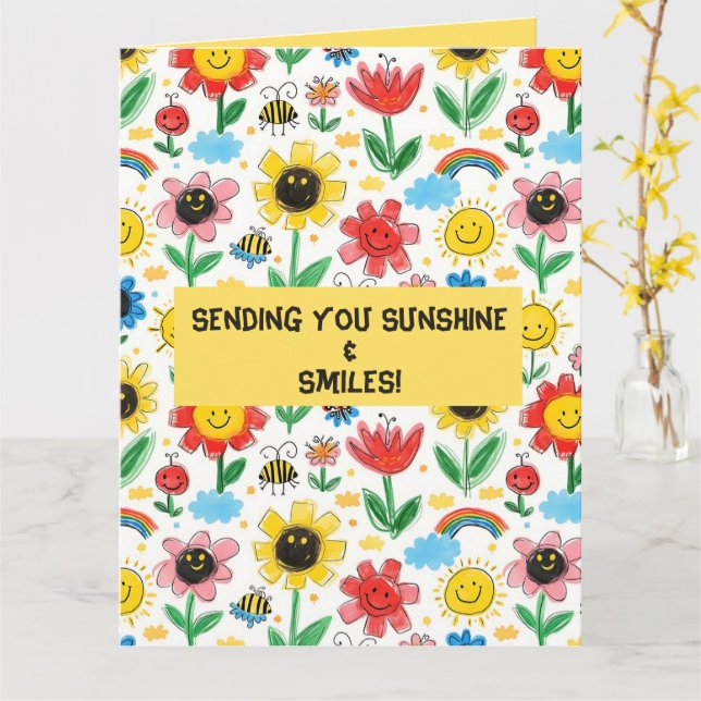 Cartão Dias felizes - Flor e Padrão de Amigos alegres (Flor Amarela)