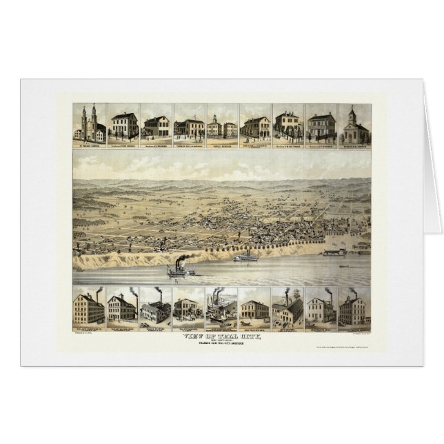 Cartão Diga a cidade, no mapa panorâmico - 1870's (Frente Horizontal)