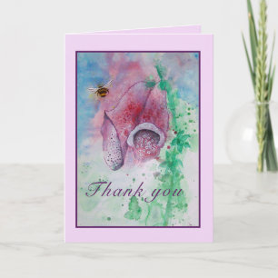 Cartão Diga obrigado com uma cor d'água Foxglove e Bee