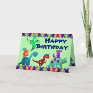 Cartão Dino Colorido Bonito Aniversário
