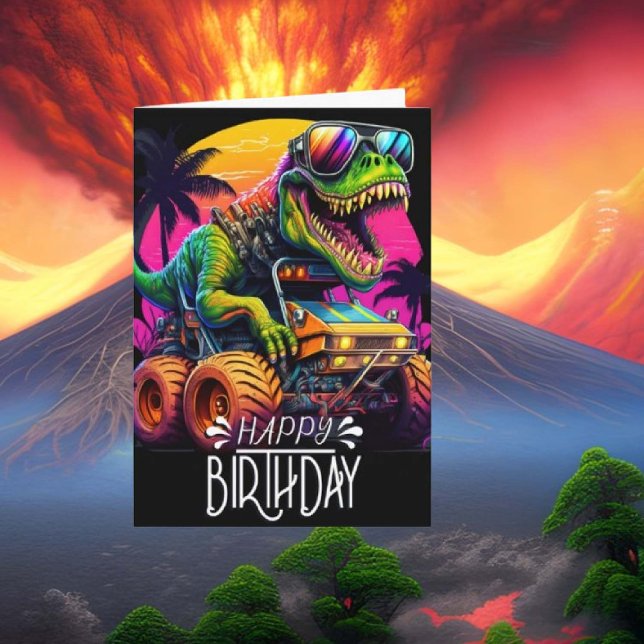 Cartão Dino Monster Truck Feliz Aniversário (Criador carregado)
