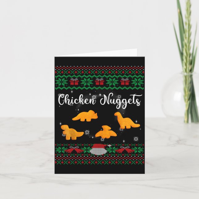 Cartão Dinos Chicken Nuggets Ugly Christmas Sweater Funny (Frente)