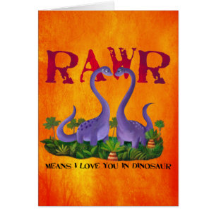 Cartão Dinos - Rawr bonitos e românticos