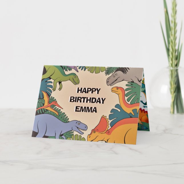 Cartão Dinosaur Birthday Greeting Card – Fun Dino Party D (Frente)