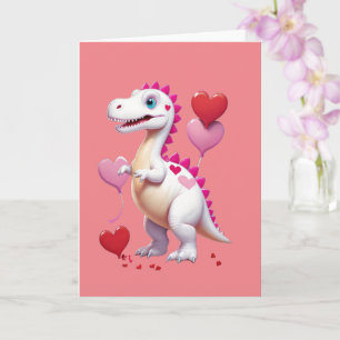 Cartão Dinosaur branco fofo do dia dos namorados