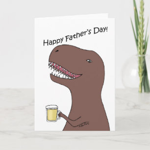 Cartão Dinosaur holding a beer funny happy Father's Day