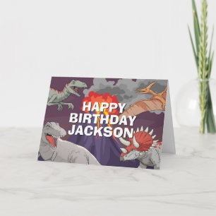 Cartão Dinosaur Kids Dino Jurássico Trex Menino Aniversár