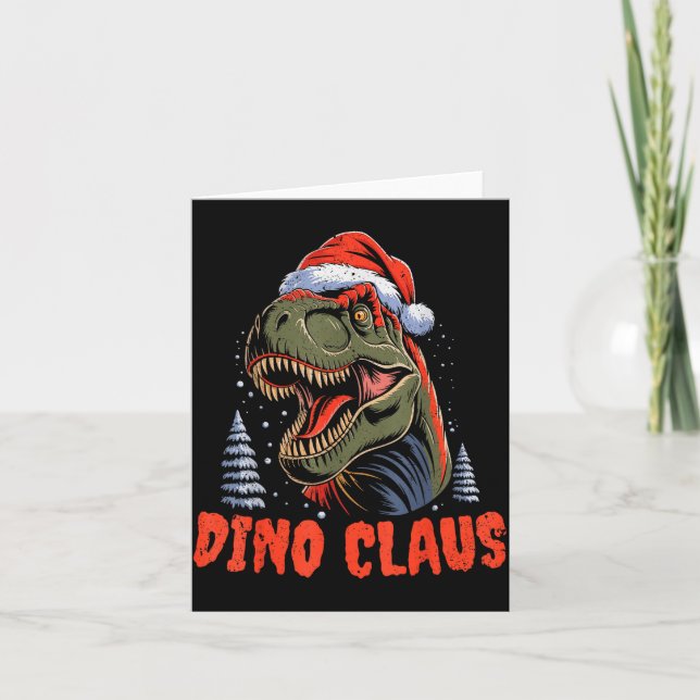 Cartão Dinosaur T-rex Christmas Tree Dino Claus Pajamas X (Frente)
