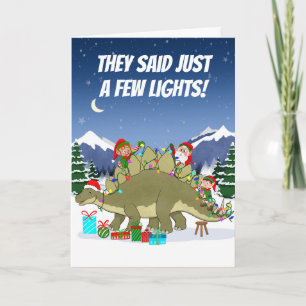 Cartão Dinosauro Estegossauro Engraçado Luzes de Natal El
