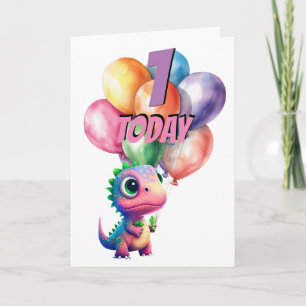 Cartão Dinossauro ao Rex 1 HOJE PINK Balões de Aniversári