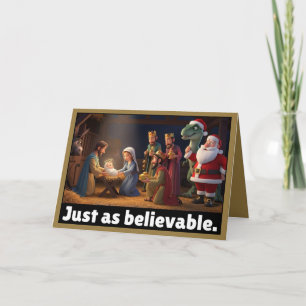 Cartão Dinossauro ateu e Natal de Papai Noel