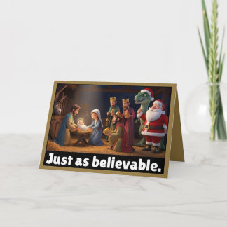Cartão Dinossauro ateu e Natal de Papai Noel