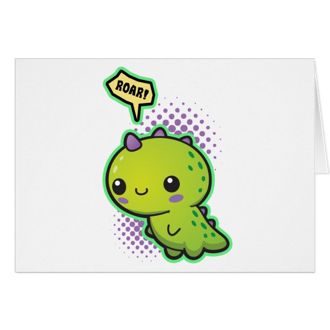 Cartão Dinossauro bonito de Kawaii (Frente Horizontal)