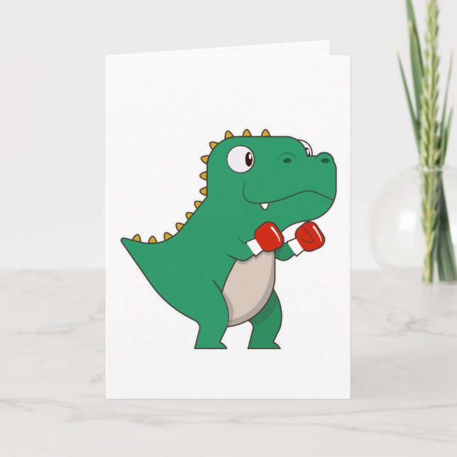 Cartão Dinossauro boxeando com luvas de boxe (Frente)