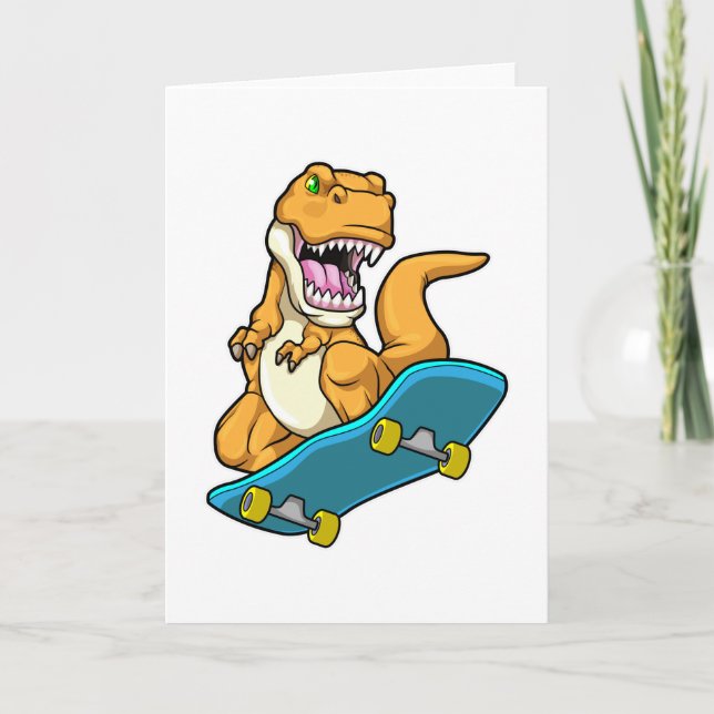 Cartão Dinossauro como Patinador com Skate (Frente)