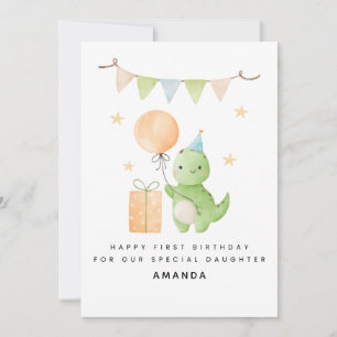 Cartão Dinossauro da Placa de primeiro aniversario Filha