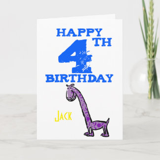 Cartão Dinossauro de 4 anos de animação feliz - rapazes
