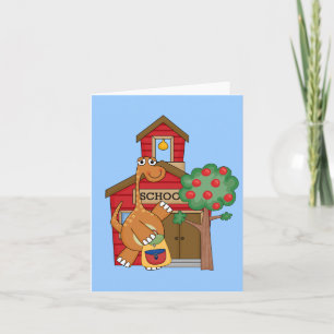 Cartão Dinossauro em t-shirts e presentes na escola