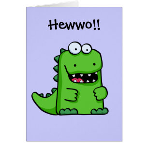 Cartão Dinossauro feliz verde bonito